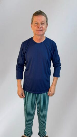 Pijama Longo Masculino Azul Marinho Listrado