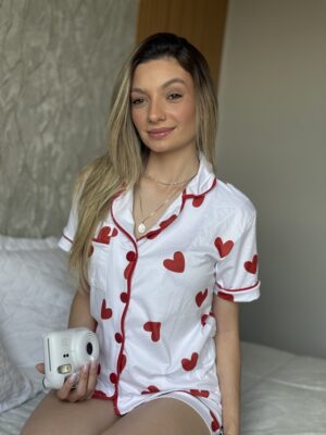 Pijama Maíra Corações Vermelho