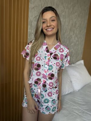 Pijama Sofia botões cropped Donuts