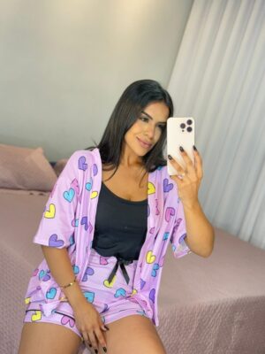 Pijama Iandra corações lilás