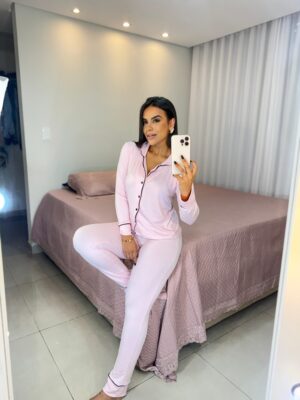 Pijama americano longo rosa bebê