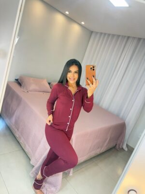 Pijama americano longo vinho