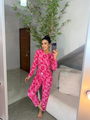 Pijama longo cereja