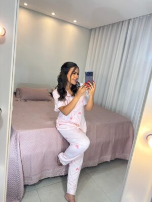 Pijama 2 em 1 corações rosa