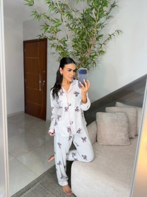 Pijama americano plush ursinho cinza