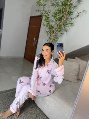Pijama americano plush ursinho rosa