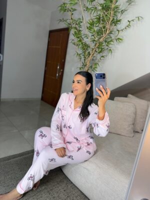 Pijama americano plush ursinho rosa