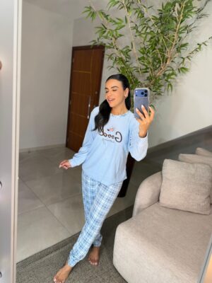 Pijama em plush good morning azul
