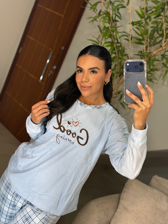 Pijama em plush good morning azul - Imagem 3