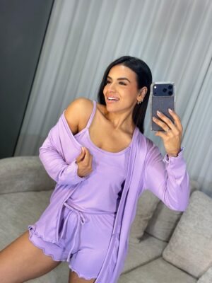 Pijama 3 peças manga longa lilás