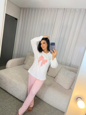 Pijama longo laço rose